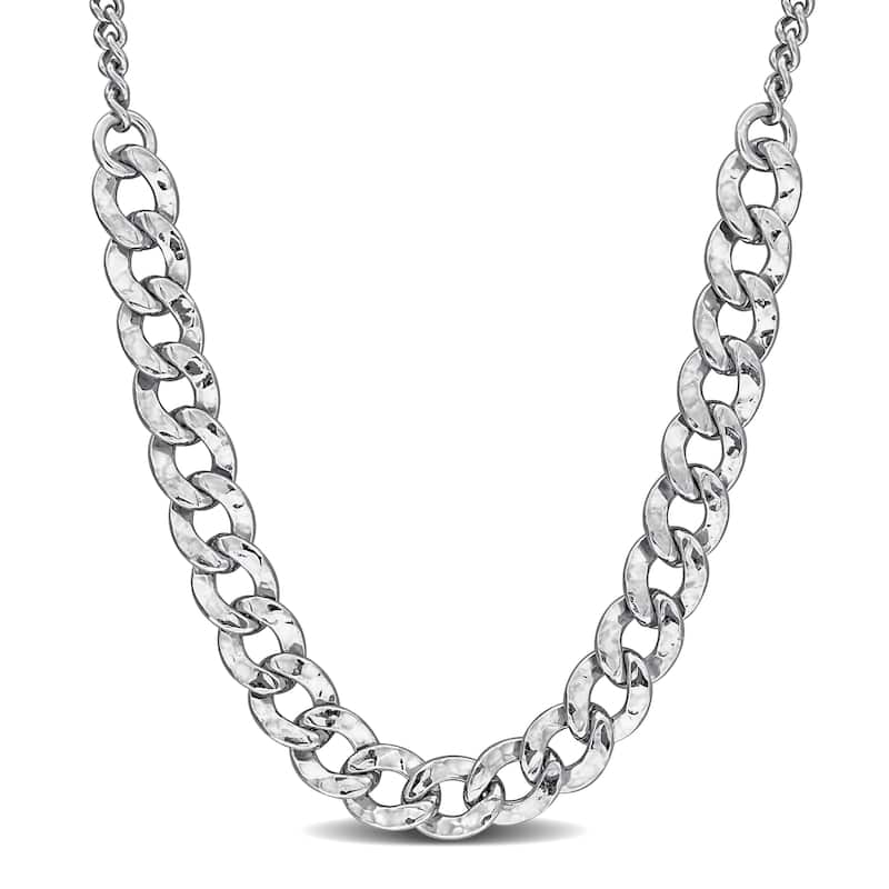 Miadora 2.5mm Curb 6.3mm Hammered Curb Link Chain Necklace in Sterling Silver