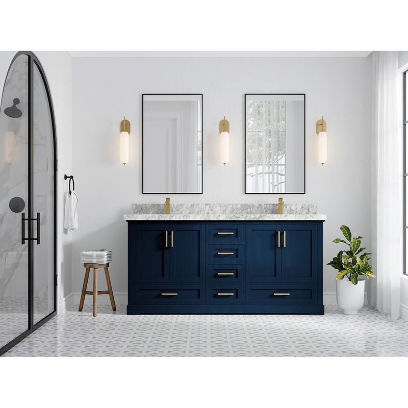 Willow Collection 72 in W x 22 in D x 36 in H Boston Double Bowl Sink Bathroom Vanity with Countertop