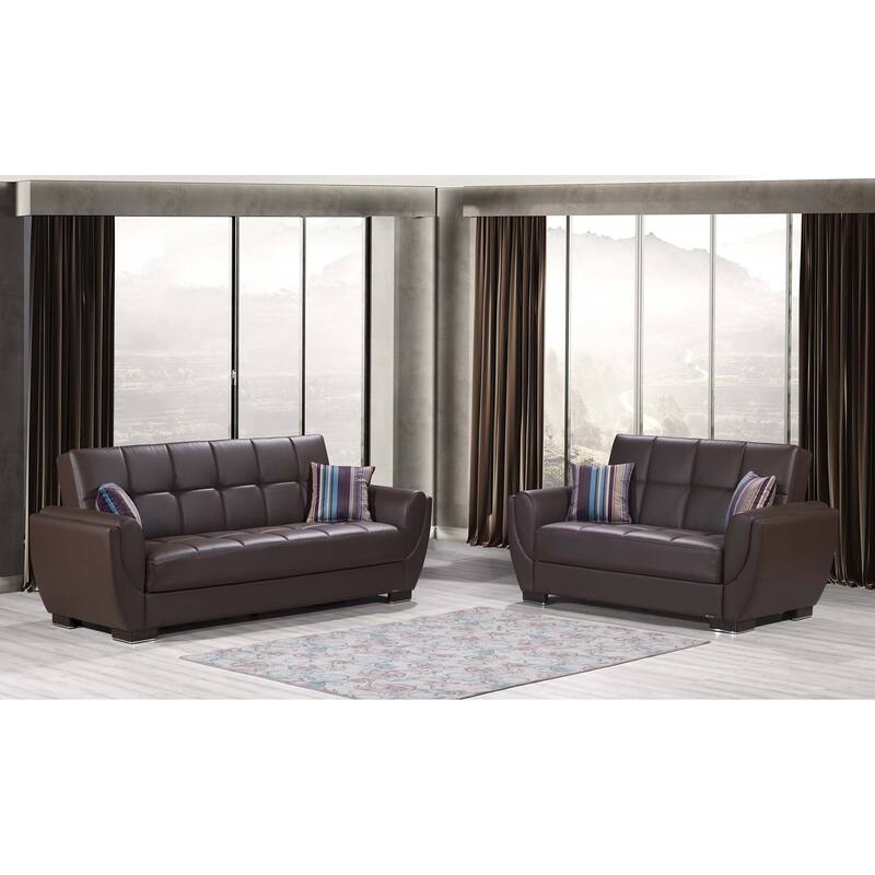 Collection Upholstered Convertible Loveseat With Storage