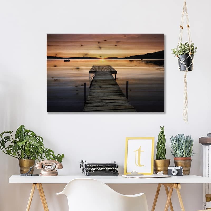 Sunset Pier II Print On Wood by Andreas Stridsberg - Multi-Color