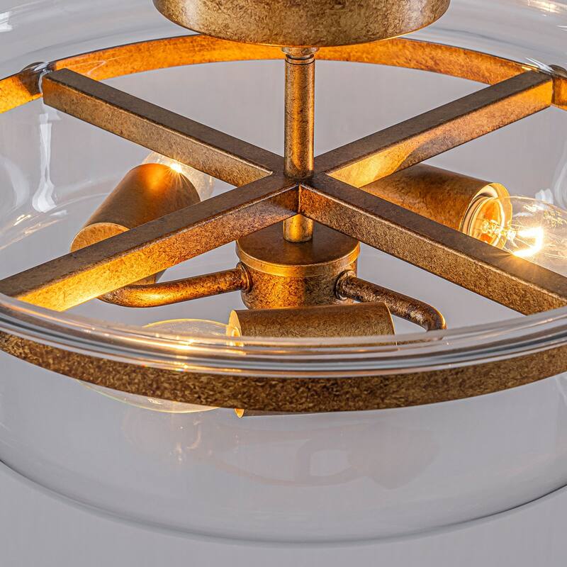 3-Light Semi Flush Mount with Clear Glass
