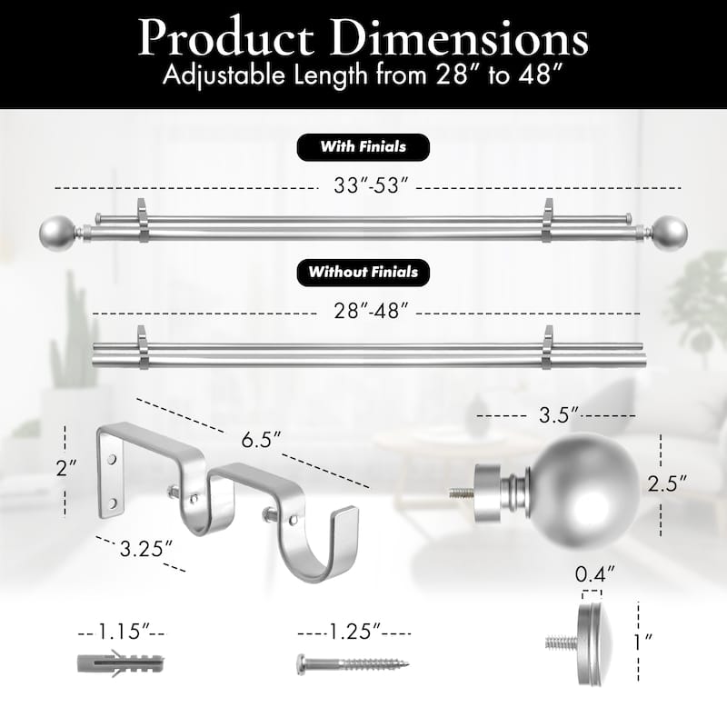 Meriville 1-Inch Diameter Steel Ball Double Window Curtain Rod with Norwood End Cap Finial