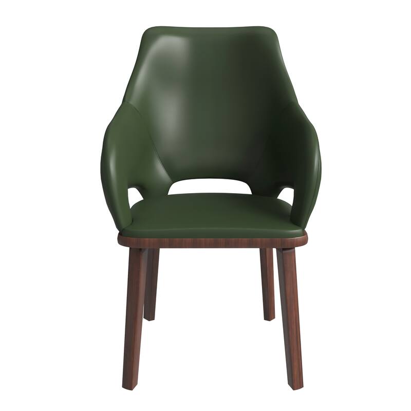 LeisureMod Set of 2 Vivara Leather Dining Chair with Padded Seat - Mid-Century Arm Chair for Home Office Bar & Kitchen