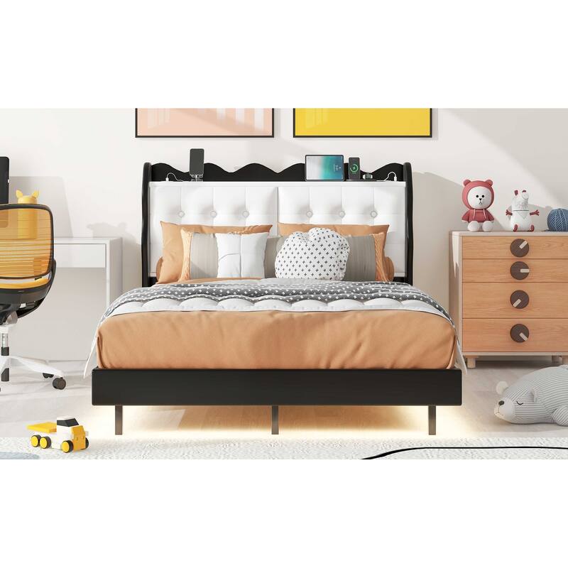 Twin Size Platform Bed with Storage Headboard, LED Lights & USB Charging
