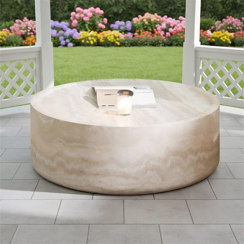 Modern Coffee Tables Tea Faux Travertine Textured Table, No Need Assembly
