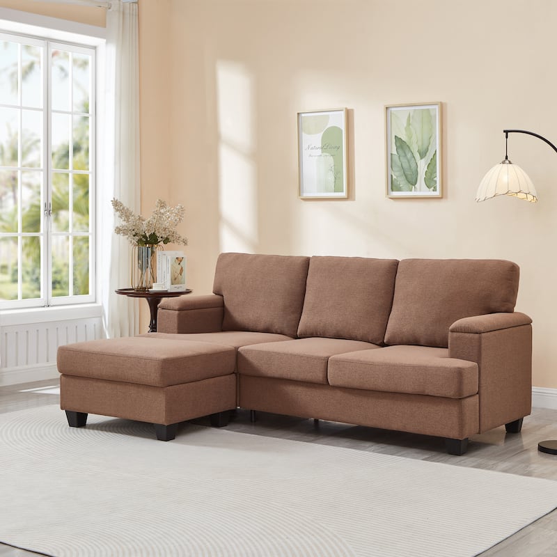 L-shaped Chaise Sectional Sofa with Movable Ottoman, Hidden Storage in Armrests & Seats, Storage Couches with Thick Cushions