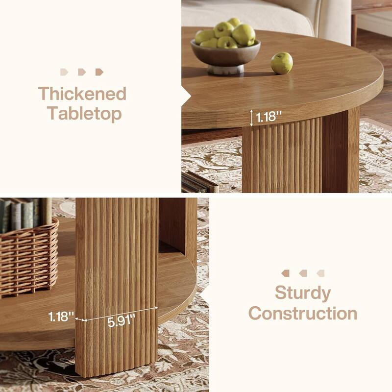 2-Tier Round Coffee Table for Living Room