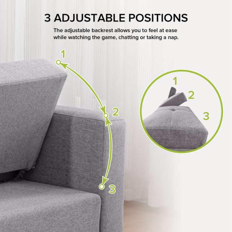 84"Adjustable Backrest Sofa Bed,3 in 1 Linen Sleeper with USB Ports & Cup Holders, Pull Out Couch Bed with Storage Chaise