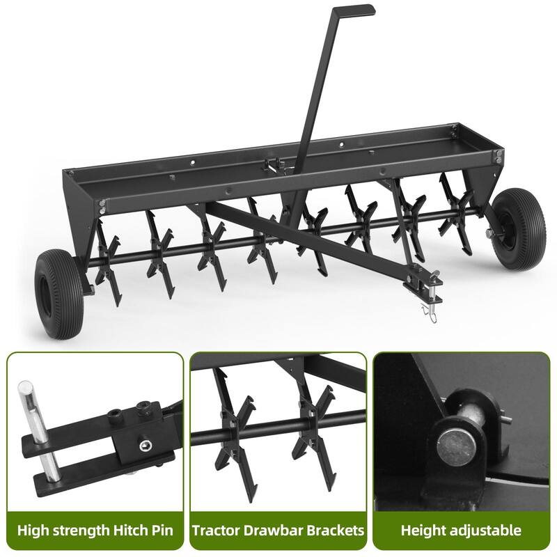 48 Inch Tow Behind Aerators with Durable Steel Tines Lawn Soil Penetrator with Extra-Wide Tow Bar for Lawn