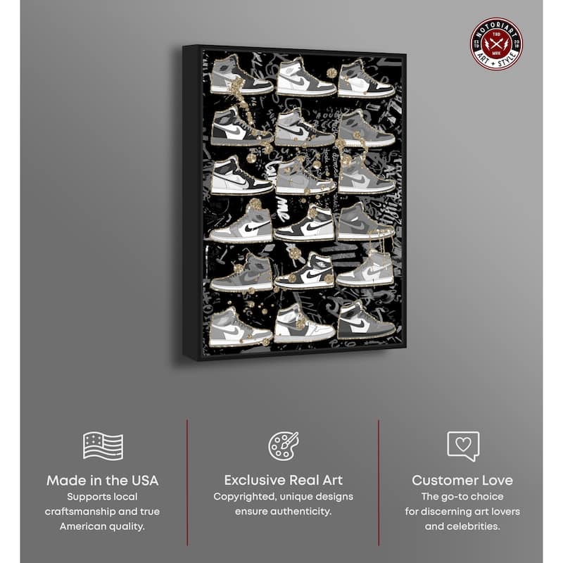 Notoriart Black And White Sneaker Collection Framed Sneaker 1 Piece Canvas Wall Art