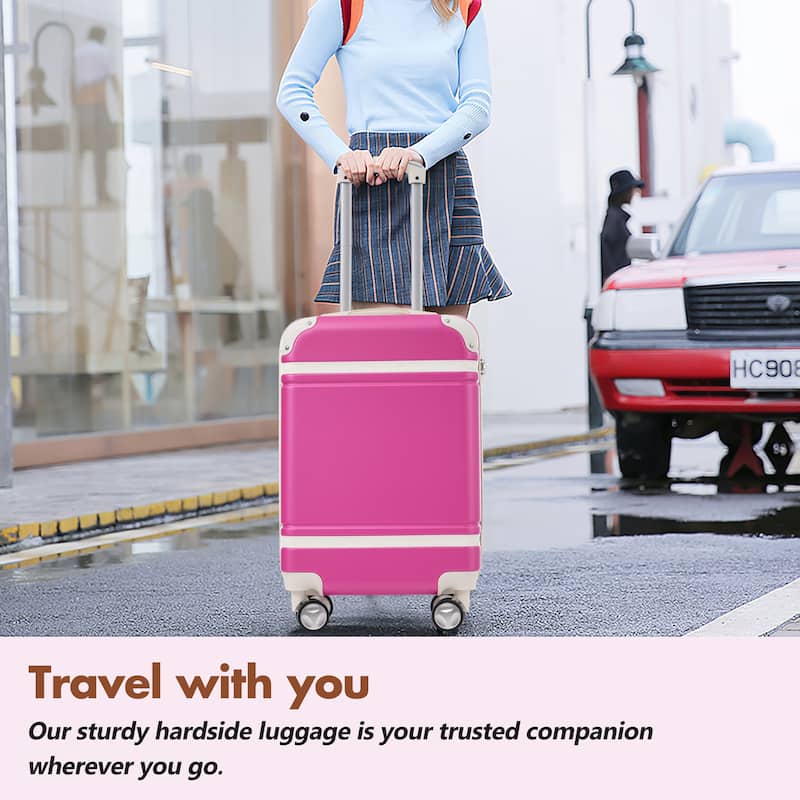 3-Piece, 28-Inch Vintage Hard-Shell Luggage Lightweight Luggage with Swivel Wheels and TSA Lock, for Boarding Travel, Pink