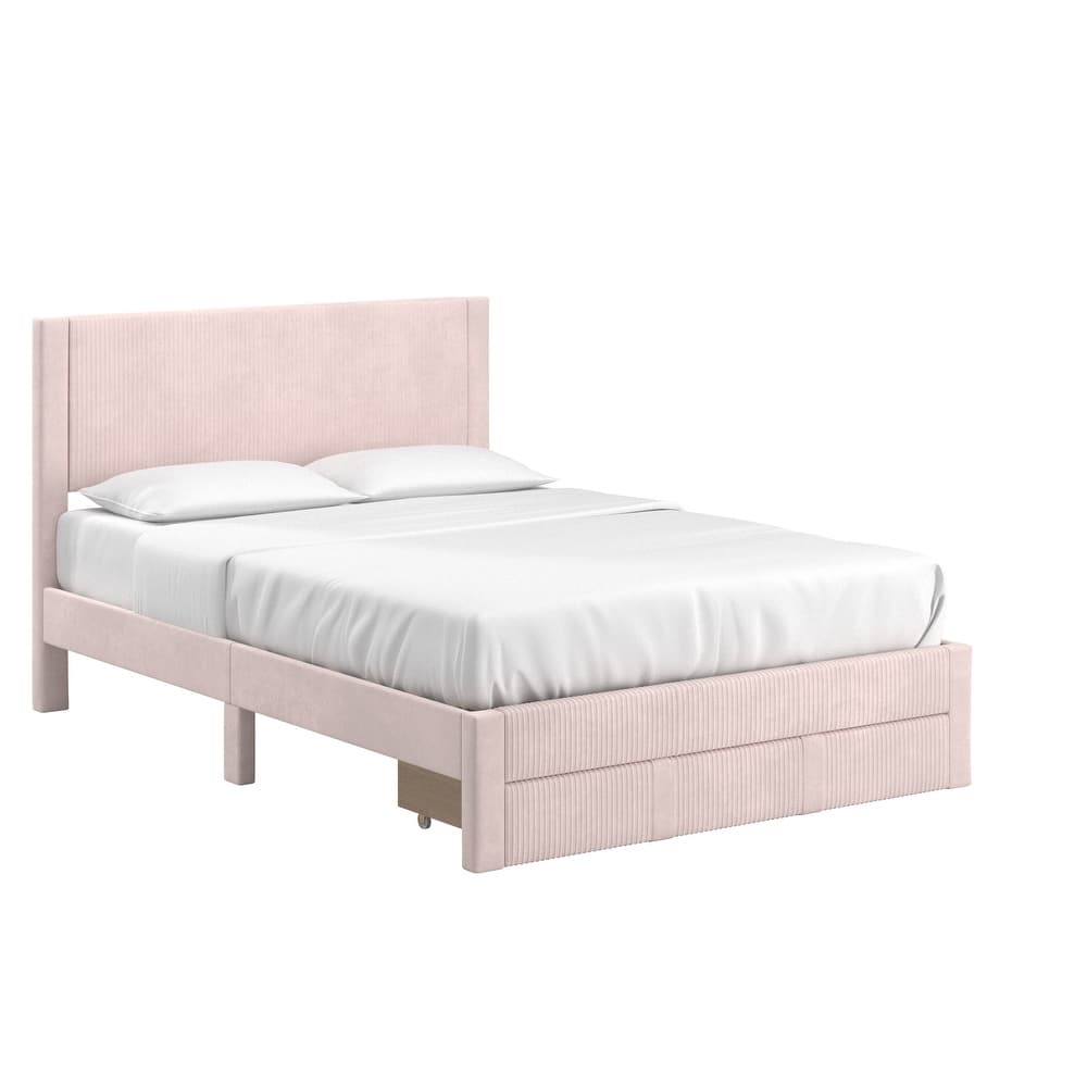 Parkfield Pleated Velvet Storage Queen Platform Bed with Drawer by iNSPIRE Q Modern