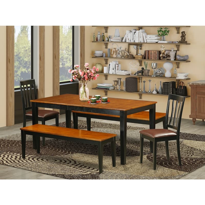 Dining Room Set 5 Piece - Kitchen Table with Chairs & Bench - Renaissance Revival Style