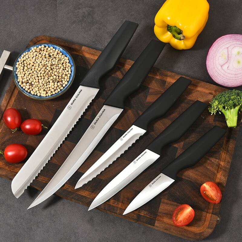 14-Piece Knife Block Set - High Carbon Stainless Steel Kitchen Knives Built-In Sharpener, Black Wood Storage Block