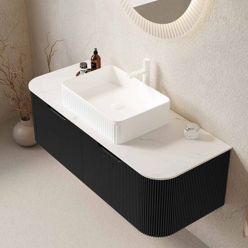 Wall Mounted Striped Bathroom Storage Cabinet with Sink