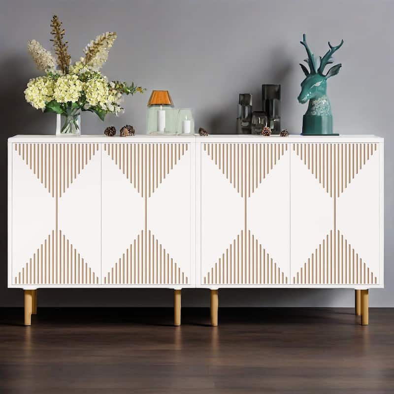 Modern Freestanding Storage Cabinet with 4 Shelves and 4 Doors for Living Room Kitchen or Bedroom - 59.06" x 13.77" x 31.49"