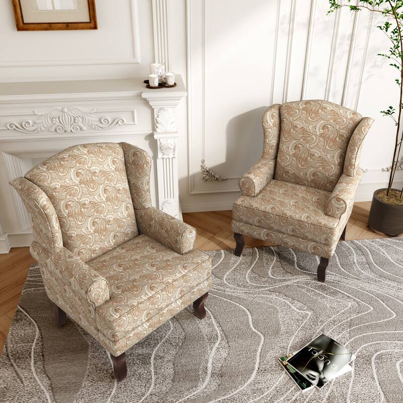 2 Set Traditional Rolled Arm Wing Back Accent Chair