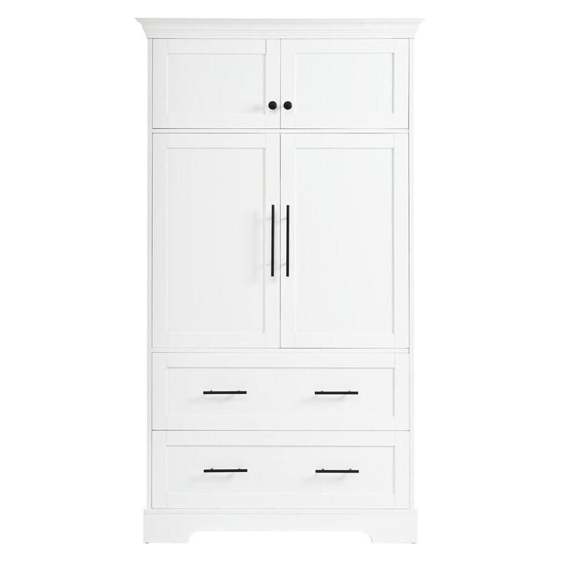 Farmhouse 72.6" Tall Kitchen Pantry with 4 Doors Storage Cabinet , 2 Drawers and Pull-out Trays for Cake Pan Storage Organizer