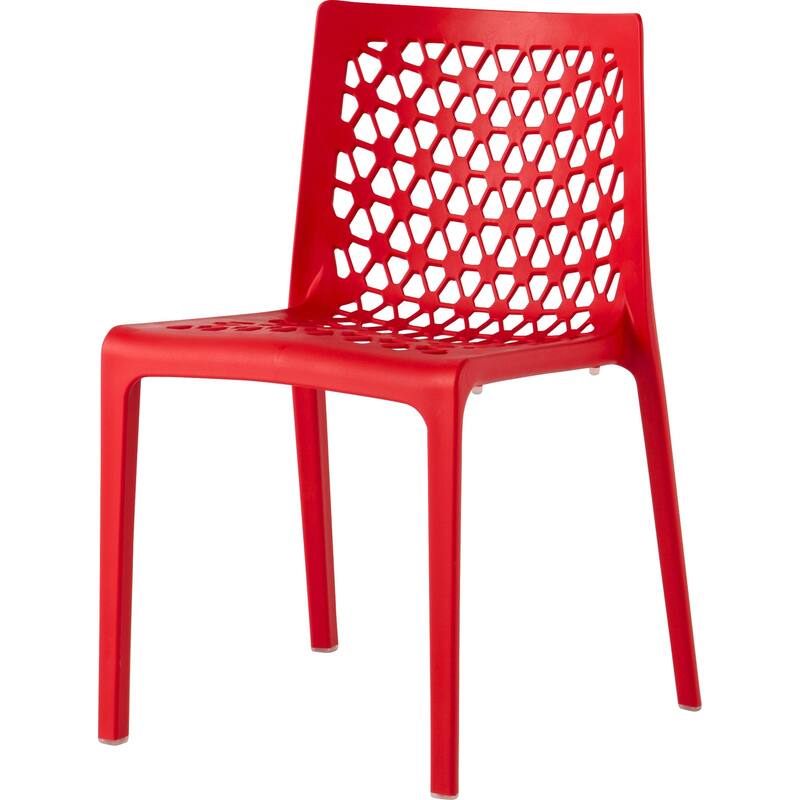 HomeRoots Set of Two Red Heavy Duty Plastic Outdoor Stacking Dining Chairs
