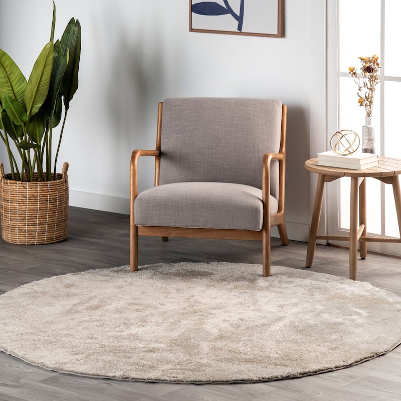 Nuloom Loni SuperiorWash Solid Machine Washable Shag Area Rug - 6' Round - Beige - Round
