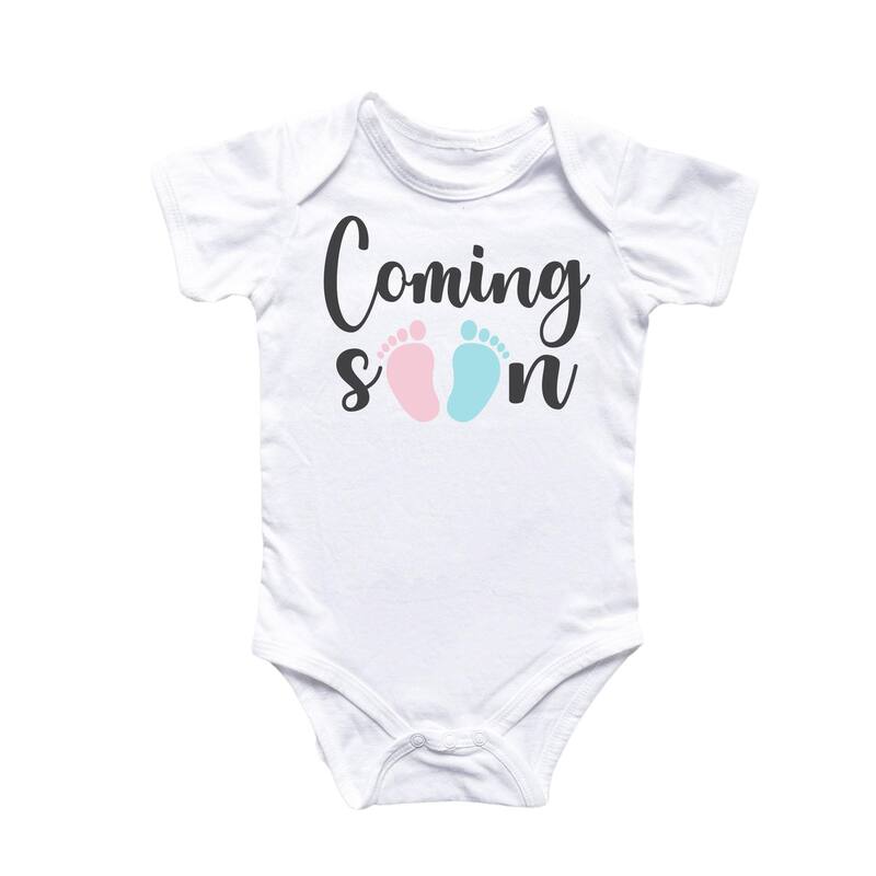Coming Soon Pink Blue - Baby Boy Girl Clothes Infant Bodysuit Funny Cute Newborn - White - 3-6M