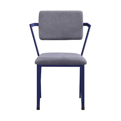Fabric Upholstered Metal Base Chair with Flared Armrest, Blue and Gray