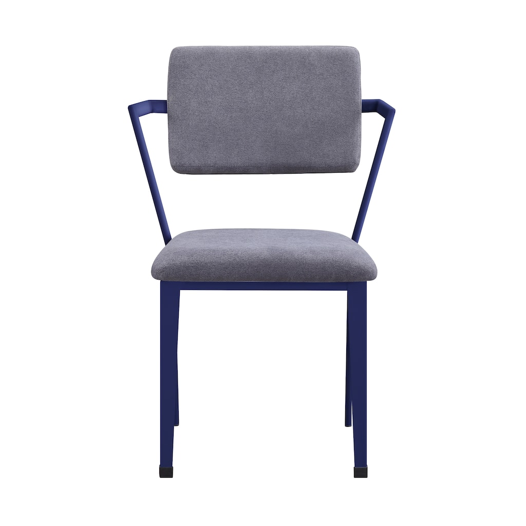 Fabric Upholstered Metal Base Chair with Flared Armrest, Blue and Gray