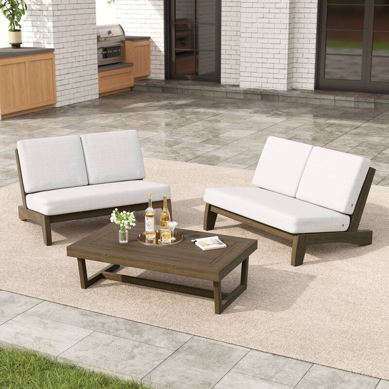Outdoor Acacia Wood 3 Piece All Weather Conversation Set