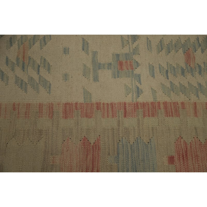 Hand Woven Oriental 100% Wool Carpet Southwestern Tribal Beige & Ivories Kilim Area Rug - 8' 11'' X 5' 10''