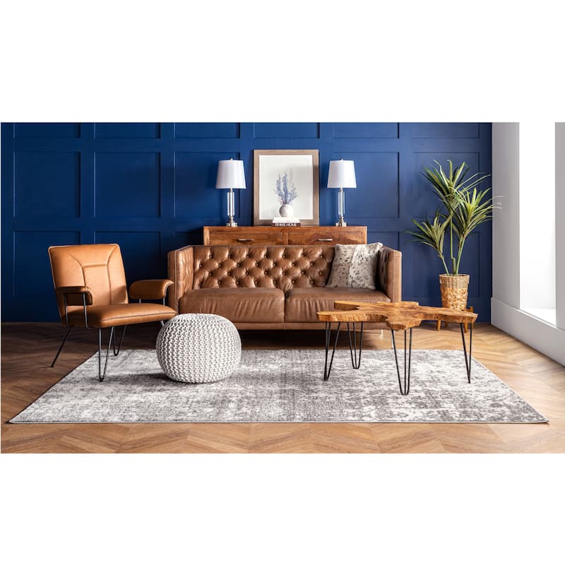 Nuloom Ling Round Knit Filled Ottoman Pouf