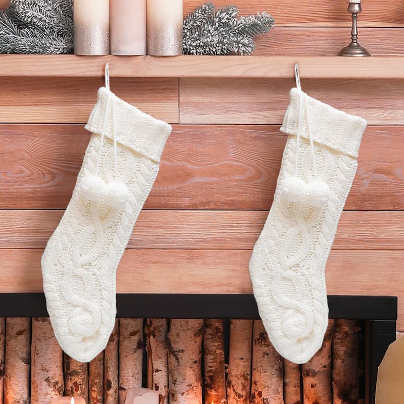 Glitzhome 24"L Knitted Christmas Stocking With Pom Pom Ball