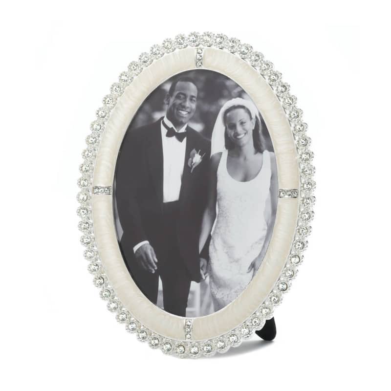 7" White and Black Rhinestone Shine Contemporary Photo Frame