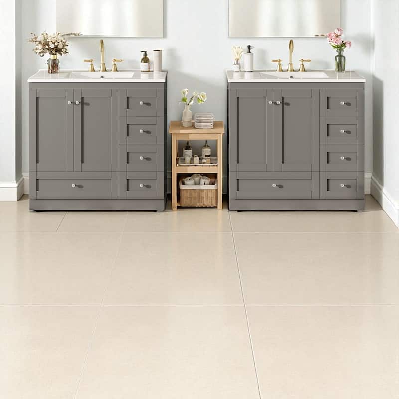 72" Shaker Style Double Sink Bathroom Vanity with Ceramic Top, Soft-Close Doors and Drawers, Freestanding Cabinet