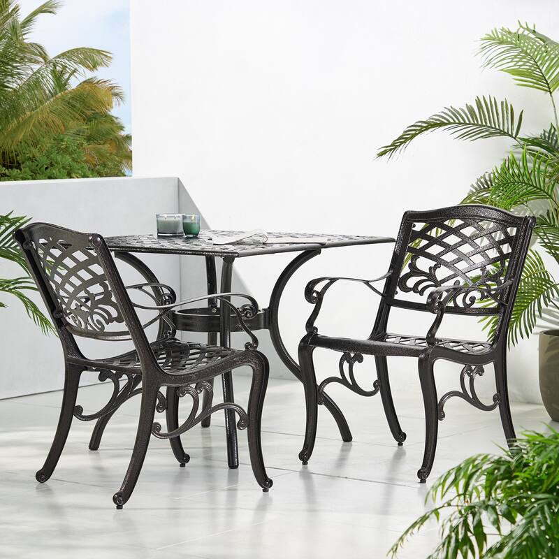 Roomfitters Cast Aluminum Patio Chairs with Elegant Lattice Backrest, Weather-Resistant Outdoor Seating, Set of 2
