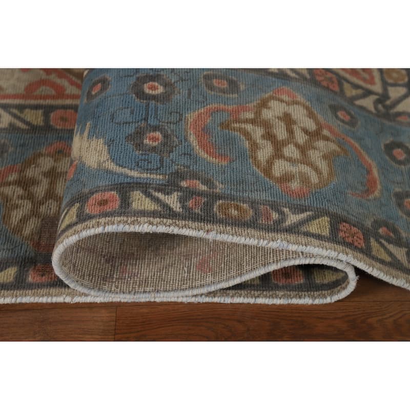 Distressed Blue Tabriz Persian Antique Area Rug Handmade Wool Carpet - 9'3" x 12'8"