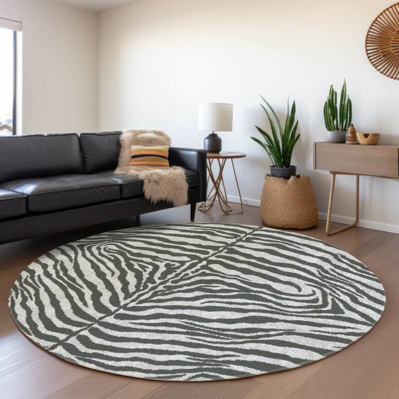 Premium Washable Super Soft Animal Print Mayfield Rug - Gray - 8' x 8' - Round