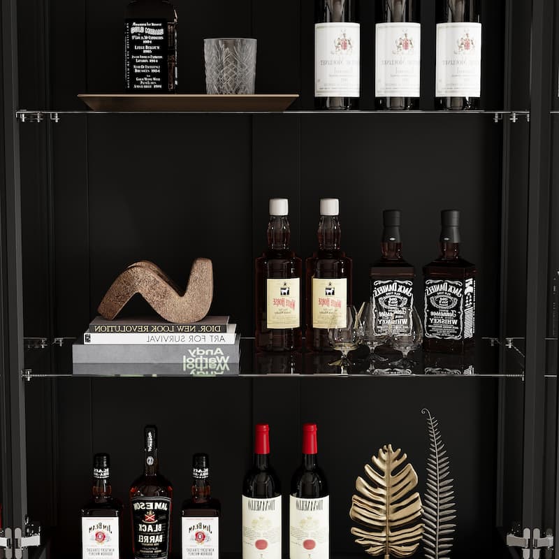 LED Glass Display Cabinet with Aluminum Alloy Frame Glass Door Showcase Wine Storage Cabinet