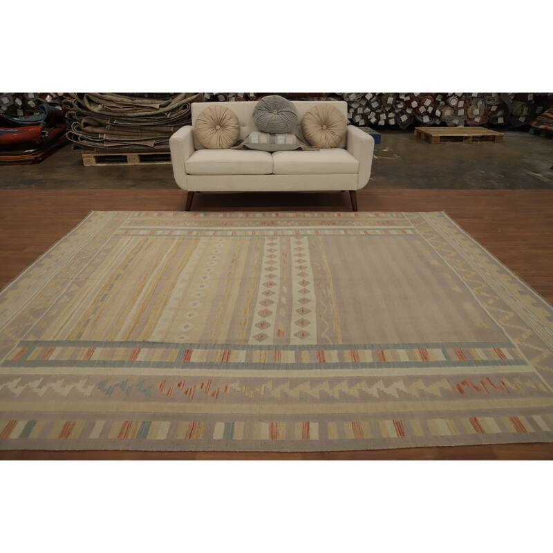 Hand Woven Oriental 100% Wool Carpet Southwestern Tribal Multi-Colored Kilim Area Rug - 9' 10'' X 8' 4''