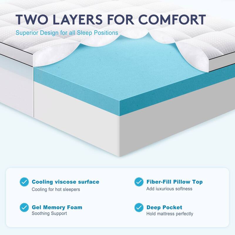 2 inch Gel Memory Foam and 2 inch Cooling Pillow Top Mattress Pad Cover WHITE Bed Bath