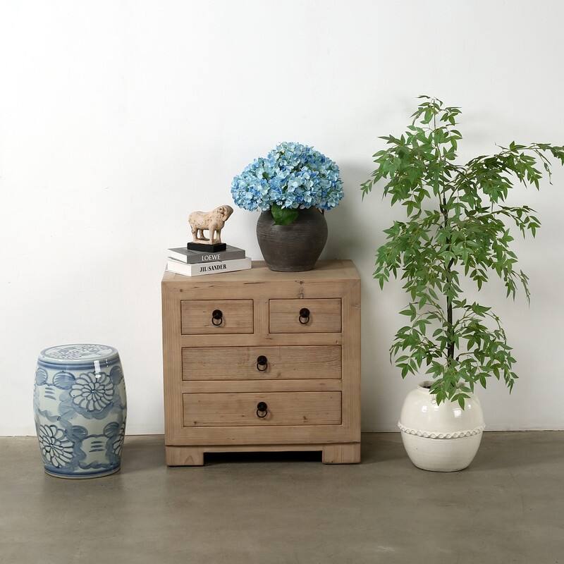 Capri Nightstand with 4 Drawers Weathered Natural Pine 28X18X27H