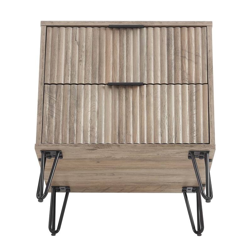 Manhattan Comfort Dumbo Mid Century Nightstand with 2 Drawer and Metal Feet.