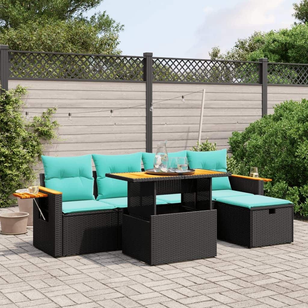 vidaXL Patio Sofa Set with Cushions Outdoor Furniture 6 Piece Poly Rattan