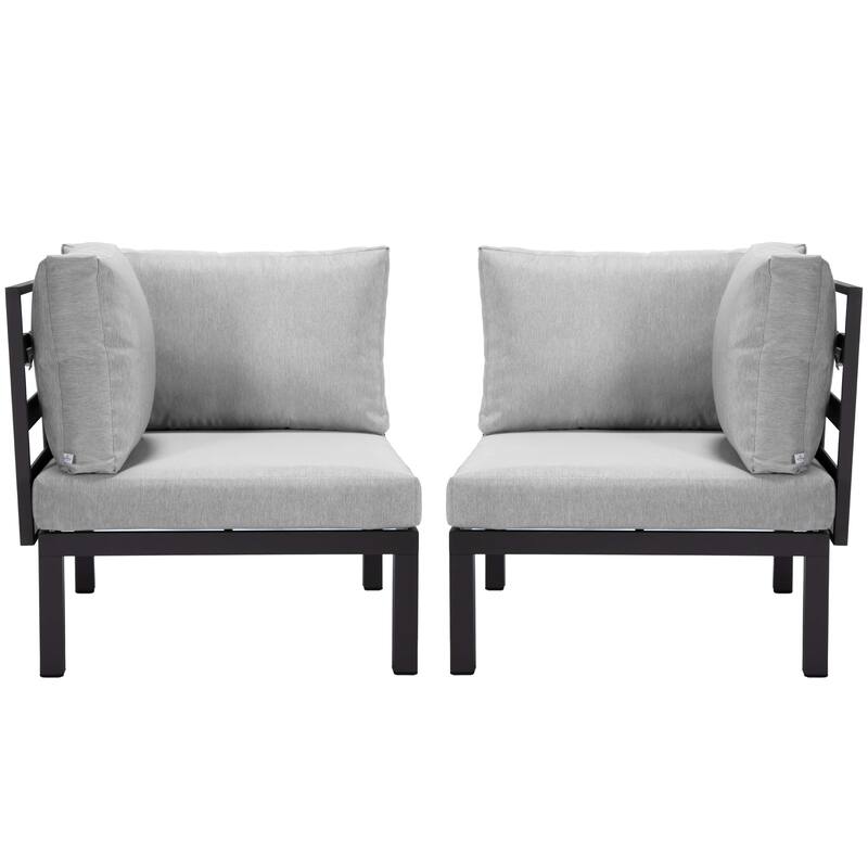 LeisureMod Hamilton 2-Piece Modern Corner Lounge Chair Loveseat - Polyester Upholstered Sofa for Patio Garden Porch Backyard - Light Grey