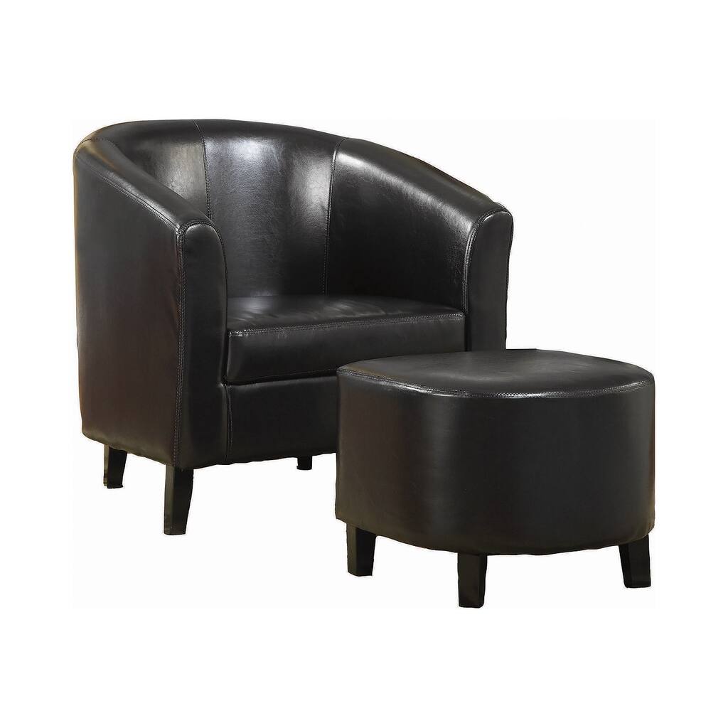 Barrel Back Accent Chair with Ottoman, Dark Brown
