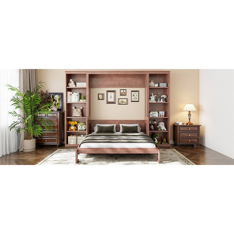 Roomfitters Full/Queen Size Murphy Bed with Desk and Bookshelf Storage, Space Saving, Dark Brown