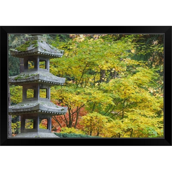 "Portland Japanese Garden, Portland, Oregon, Usa" Black Framed Print