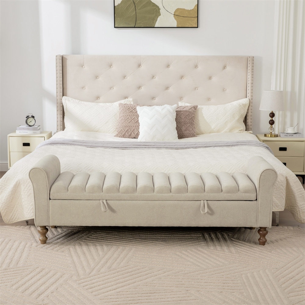 65.55" Wide Upholstered Storage Bench,Napped fabric Bed End Foot Stool