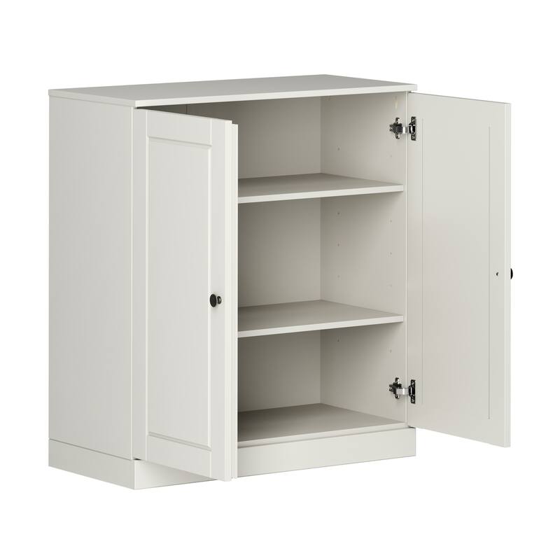 100% Solid Wood Short Bookcase with Doors, Adjustable Shelves, Modular Storage Bookshelf, 32" W x 35.75" H