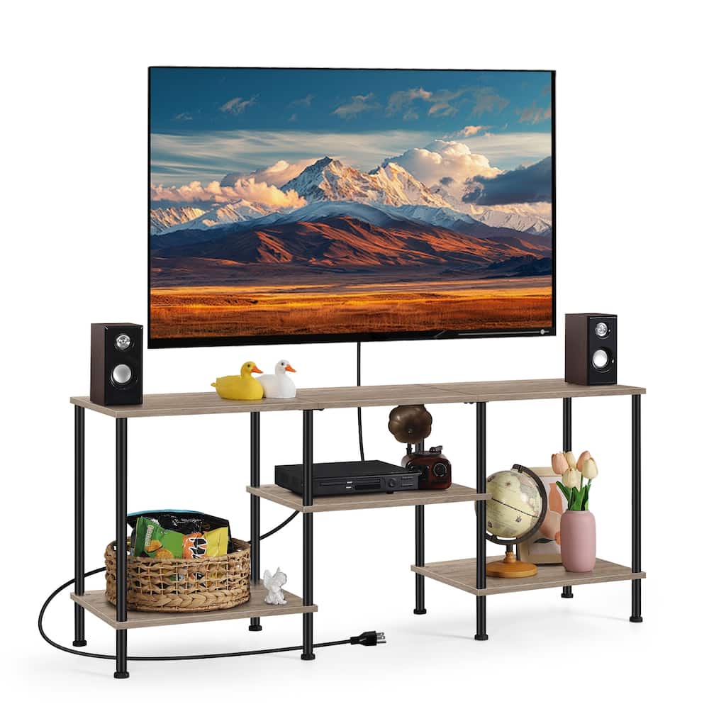 TV Stand for Living Room TV Media Entertainment Center with Power Outlets & Storage Shelf