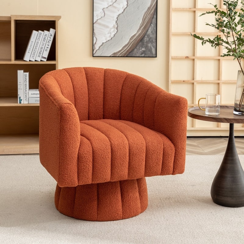 SEYNAR Modern Glam Velvet Upholstered Round Swivel Accent Barrel Chair